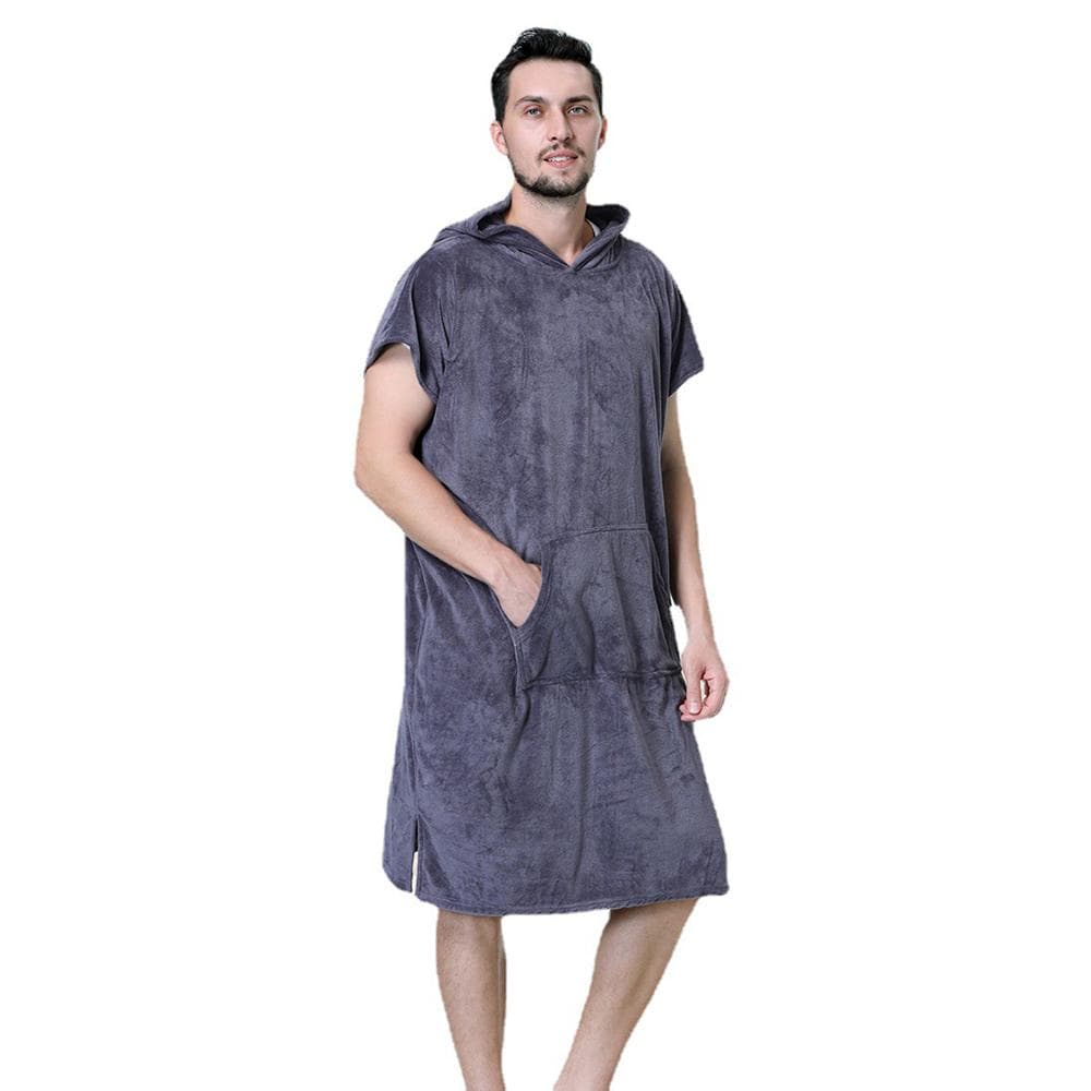 Bathrobe Swimming Quick Dry Cape Fleece Robe Surfing Diving Hooded Bath Towel Beach Poncho grey