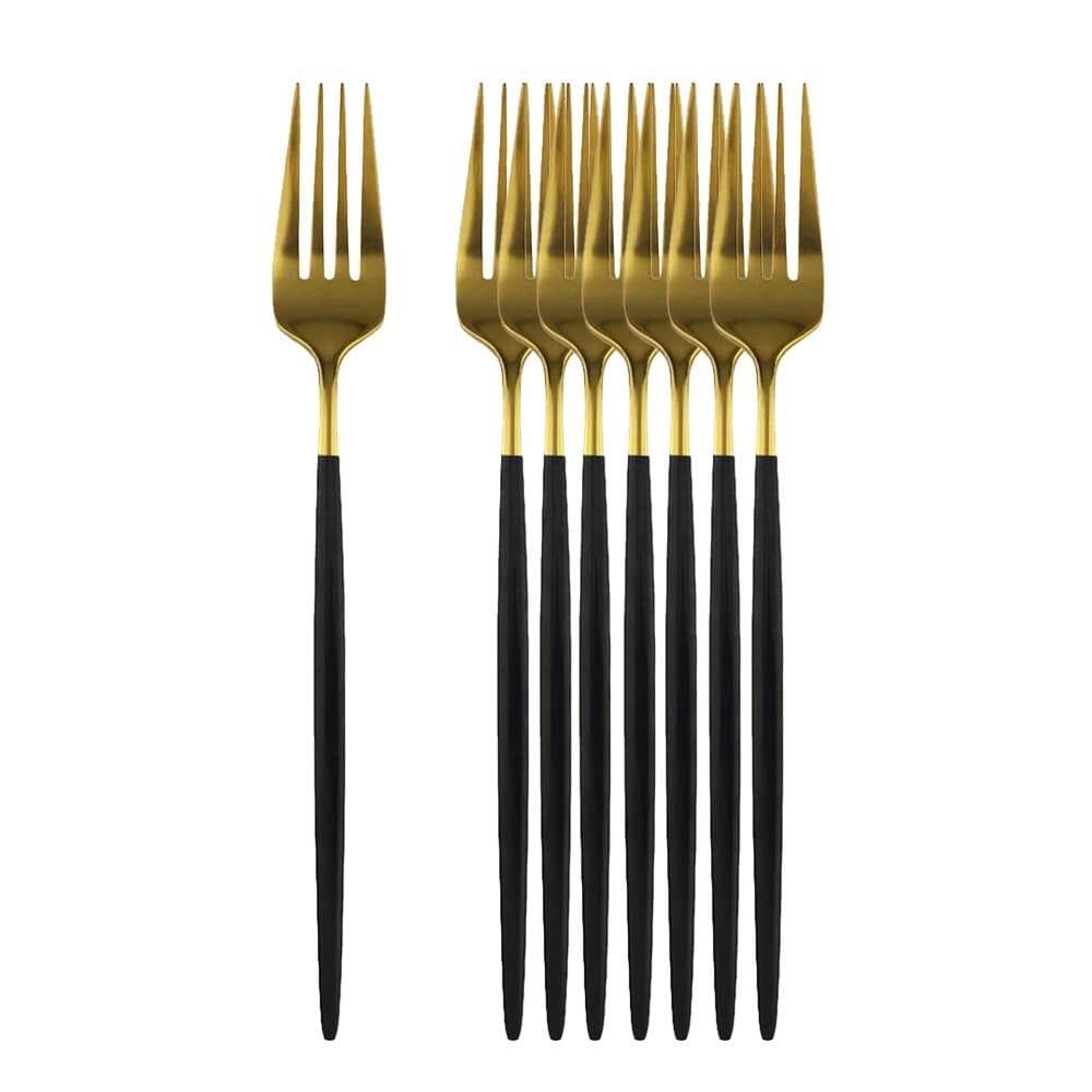 8/16Pcs Black Gold Dinner Fork Tableware Dinnerware Stainless Steel Silverware Gold Kitchen Flatware Black Cutlery 8Pcs gold/black