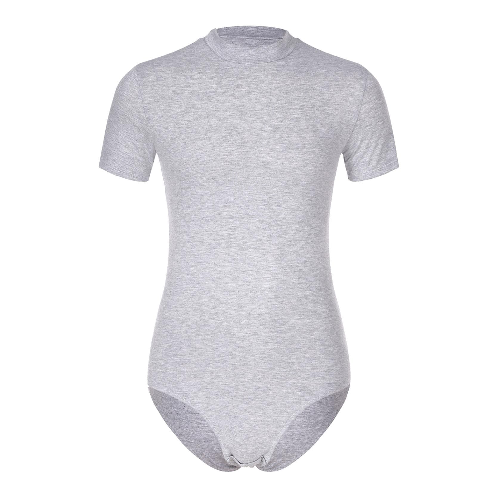 Men's One Piece Short Sleeve Button Crotch Shirt Bodysuit Leotard Romper Pajamas Undershirt XXL grey