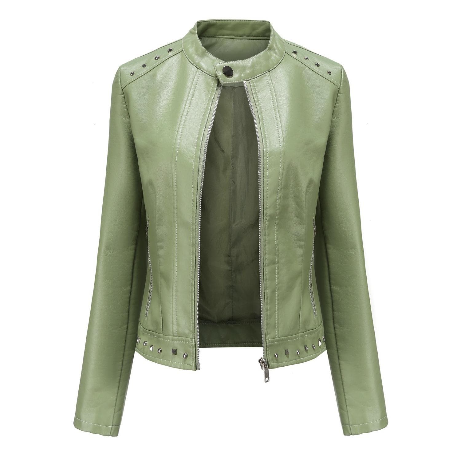 New stand-up collar leather jacket women's solid color casual jacket women's spring and autumn coat women's clothing 5XL