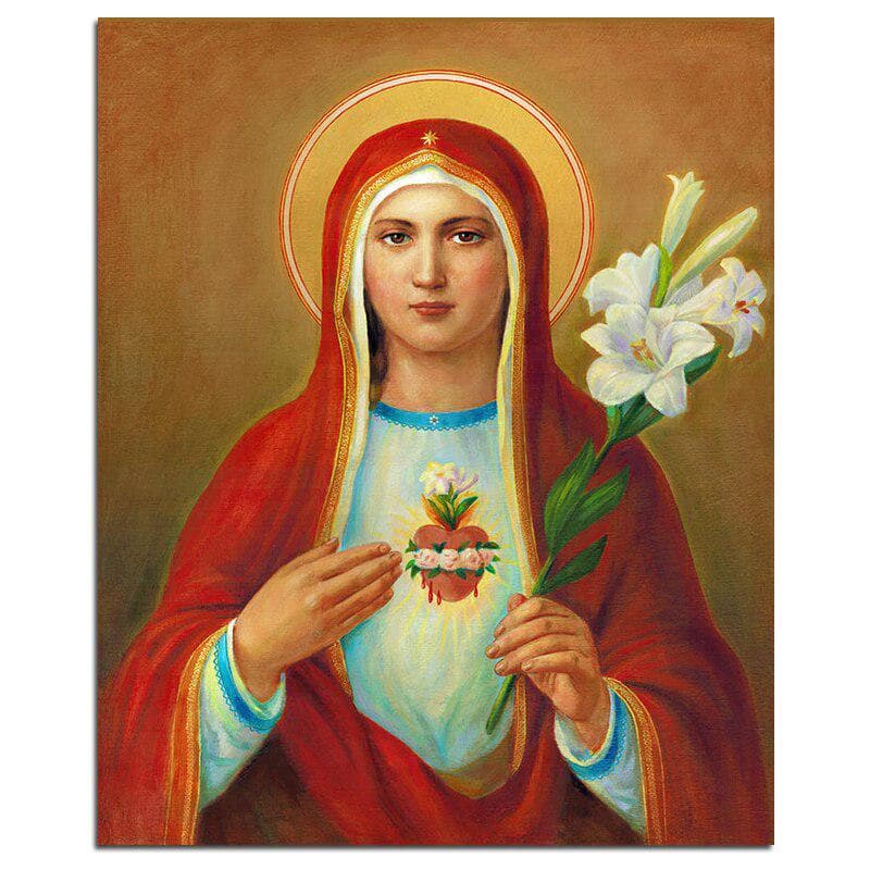 Immaculate Heart Of Mary 5D DIY Diamond Painting Religion Full Round Diamond Embroidery 20X30CM
