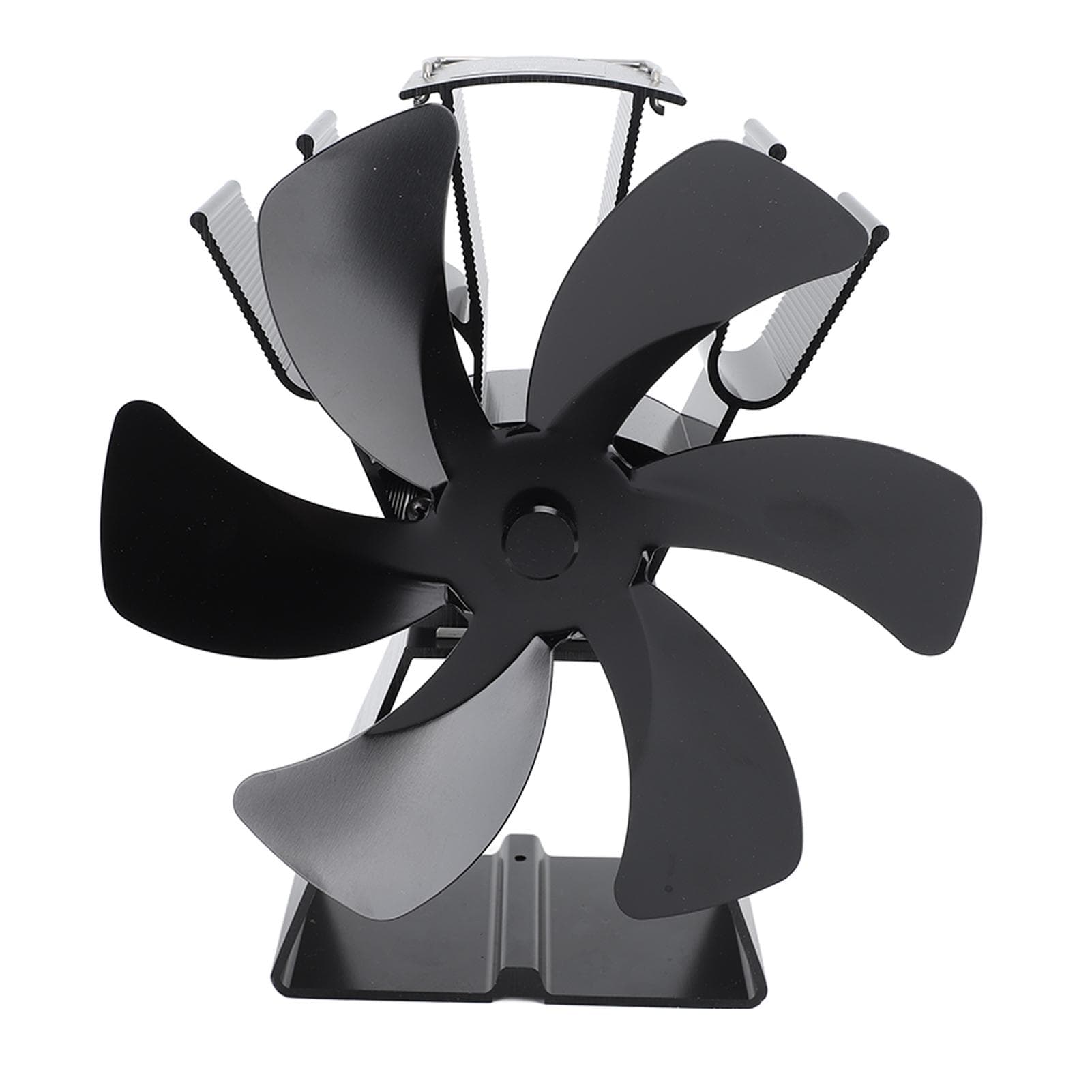 6 Blade Heat Powered Stove Fan Aluminum Alloy Manual Control Desktop Fireplace Fan for Wood Burning black
