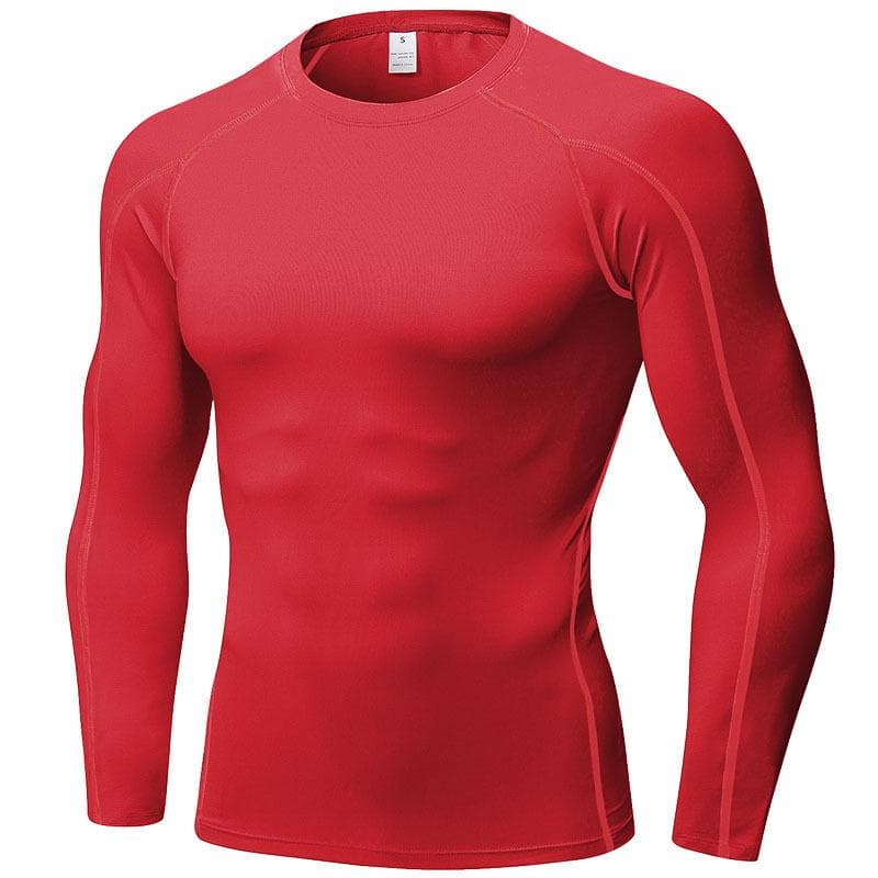 Men's Running Long Sleeve T-shirt quick-drying suit fitness sports tight t-shirt new Training jogging 1059 L red