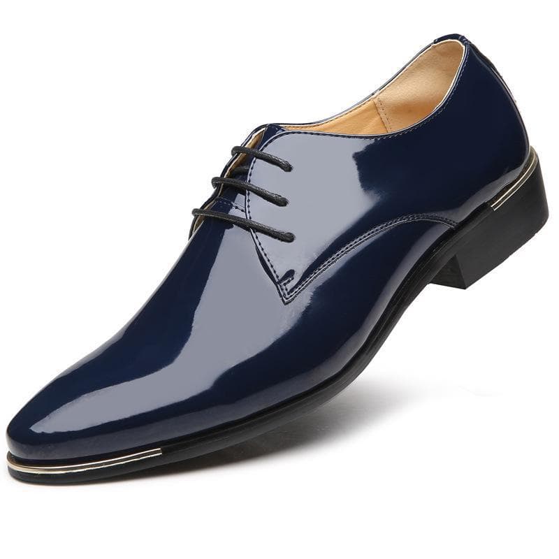Retro British Men's Business Casual Patent Leather Lace-up Shoes, Large Size 48 46 blue