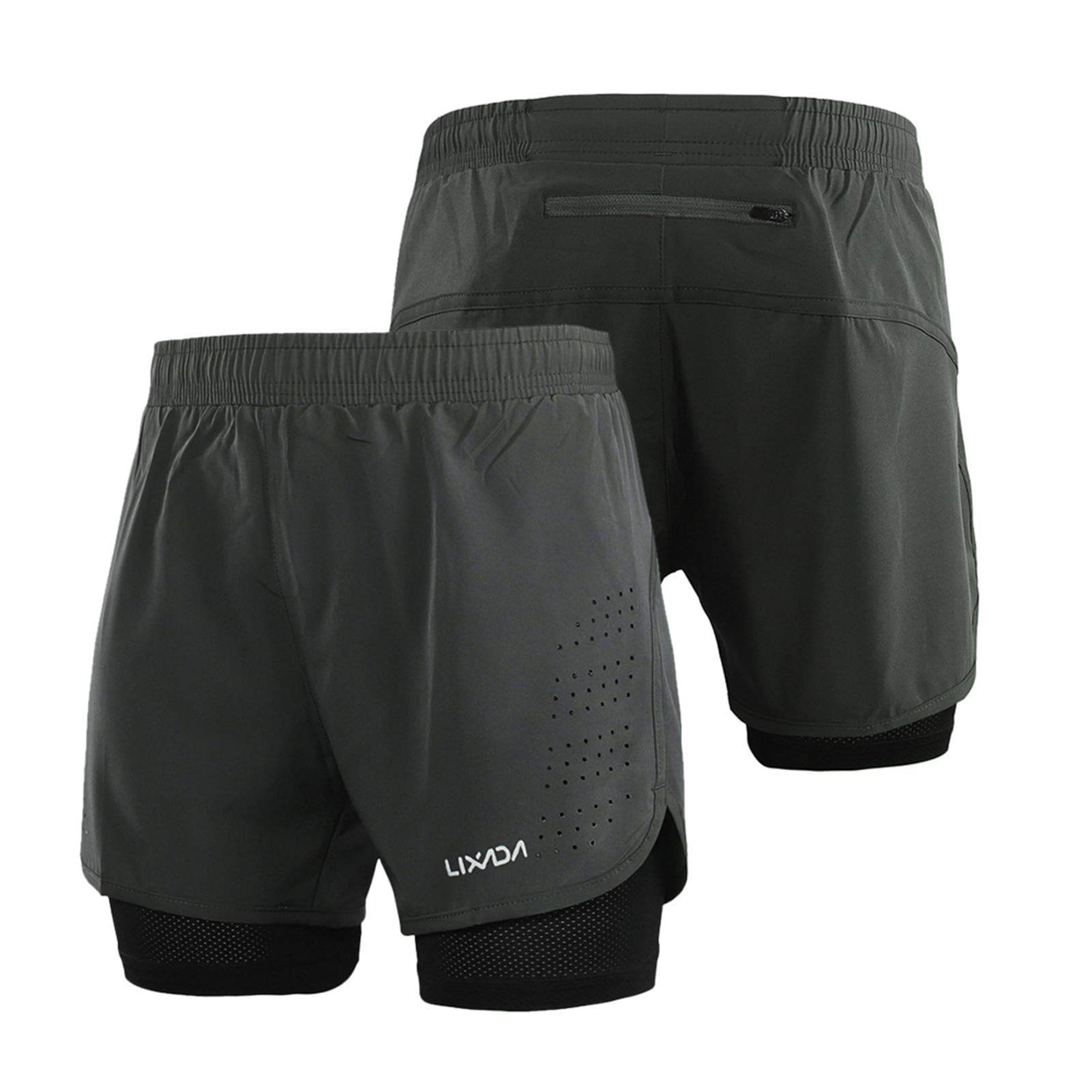 Lixada Men's 2-in-1 Running Shorts Quick Drying Breathable Active Training Exercise Jogging Cycling S dark gray