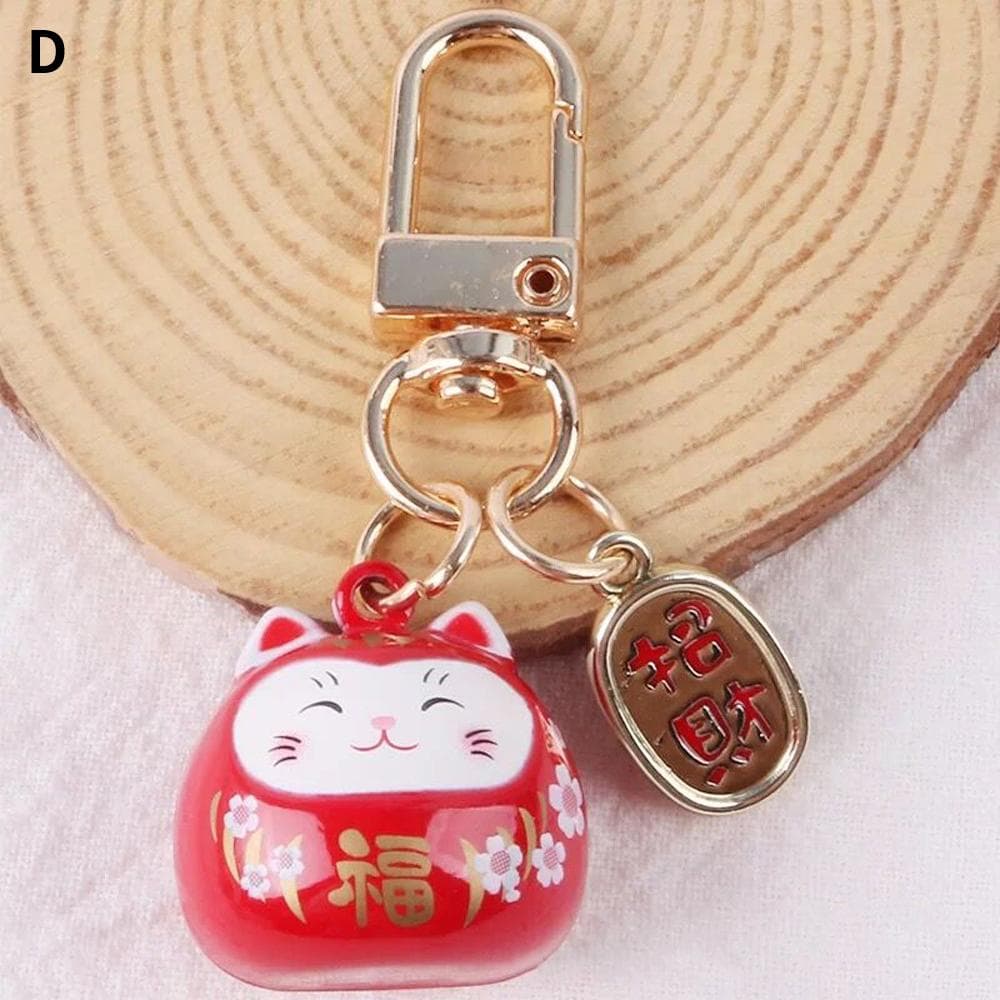 Lucky Cat Keychain Japan Maneki Neko Trinkets Keyrings Car Bag Charm Ornaments Pendant Keyfob D