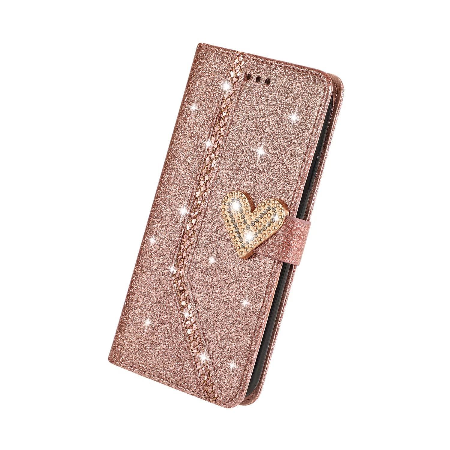 Glitter Bling Case For Samsung A22 A32 A72 A12 A42 A51 S22 Ultra S21 S20 FE Flip Leather Book Love Cover Samsung A21 rose gold