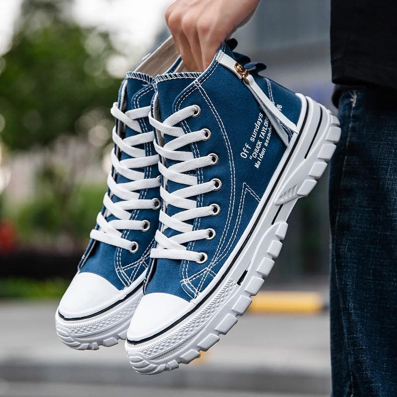 Fashion Versatile Men's High Top Canvas Shoes Breathable Comfortable Sneakers Casual Shoes Walking Shoes 40 blue