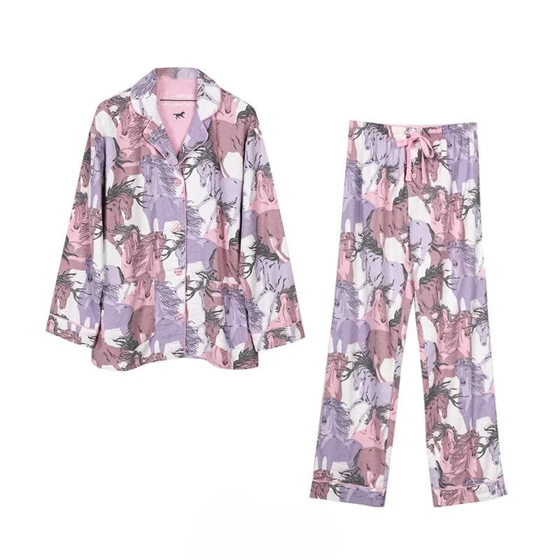 Autumn Winter Women PJS Cotton Ground Wool Sleepwear Warm Thick Cartoon Long Sleeve Pants Pajamas Ladies Homewear Month Clothes L