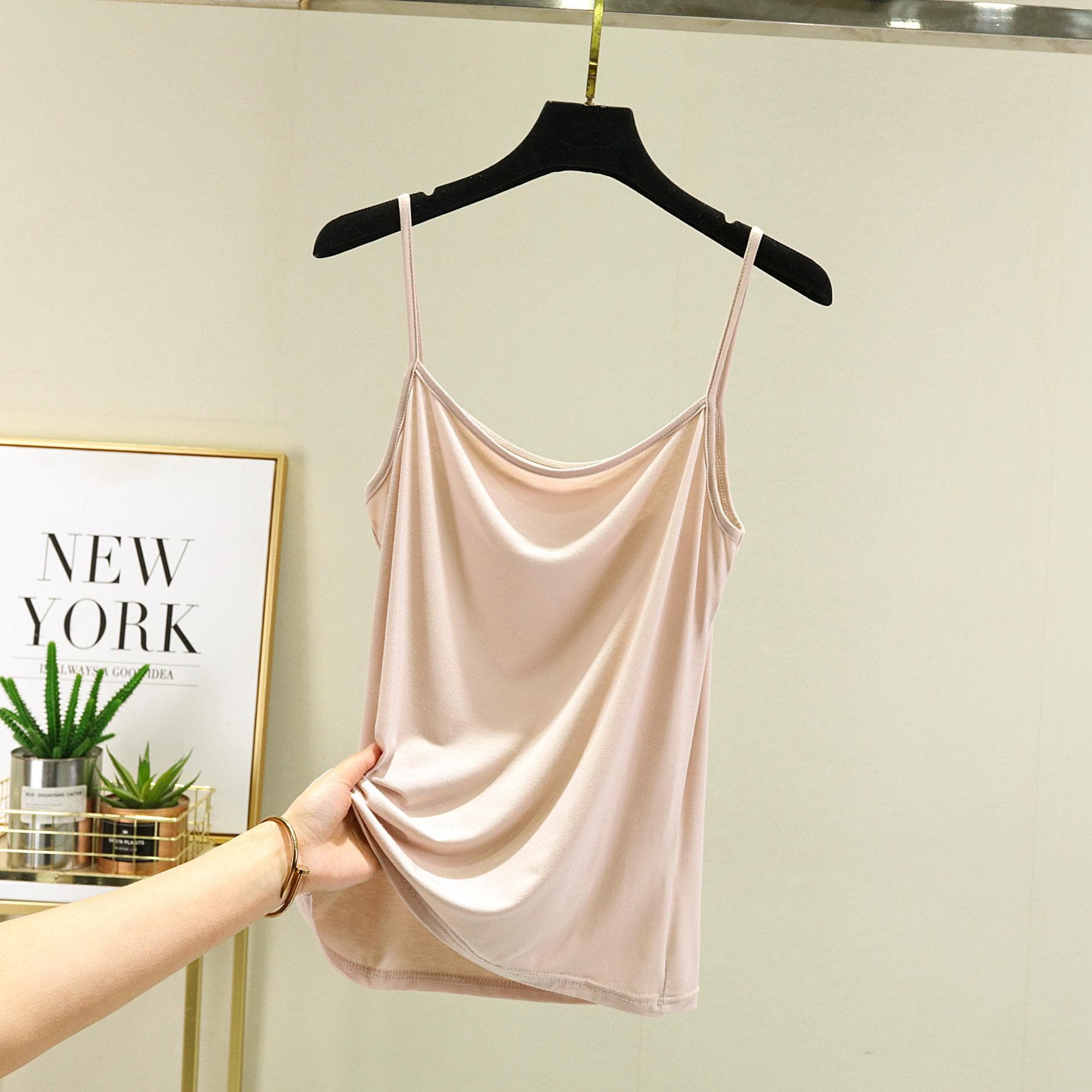 Modal Spaghetti Strap Tops Basic Camis Sleeveless Tank Top Solid color Women summer Camisole all match XL nude