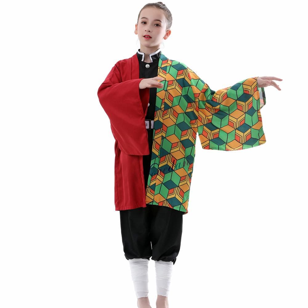 Anime Demon Slayer: Tsuyuri Kanawo Kamado Nezuko Cosplay girls and boys Kimono Role Play Costume kids Set 120cm