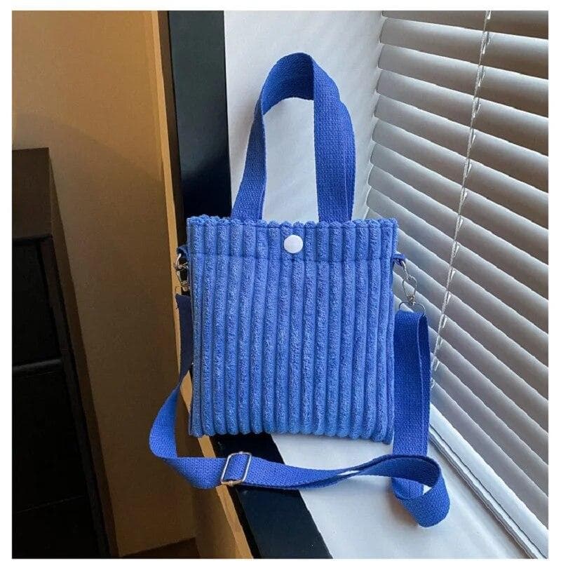 Mini Tote Bag Women Corduroy Zipper Shoulder Bag Spring Summer New Fashion Handbag Single Shoulder Bag Crossbody Small One Size blue