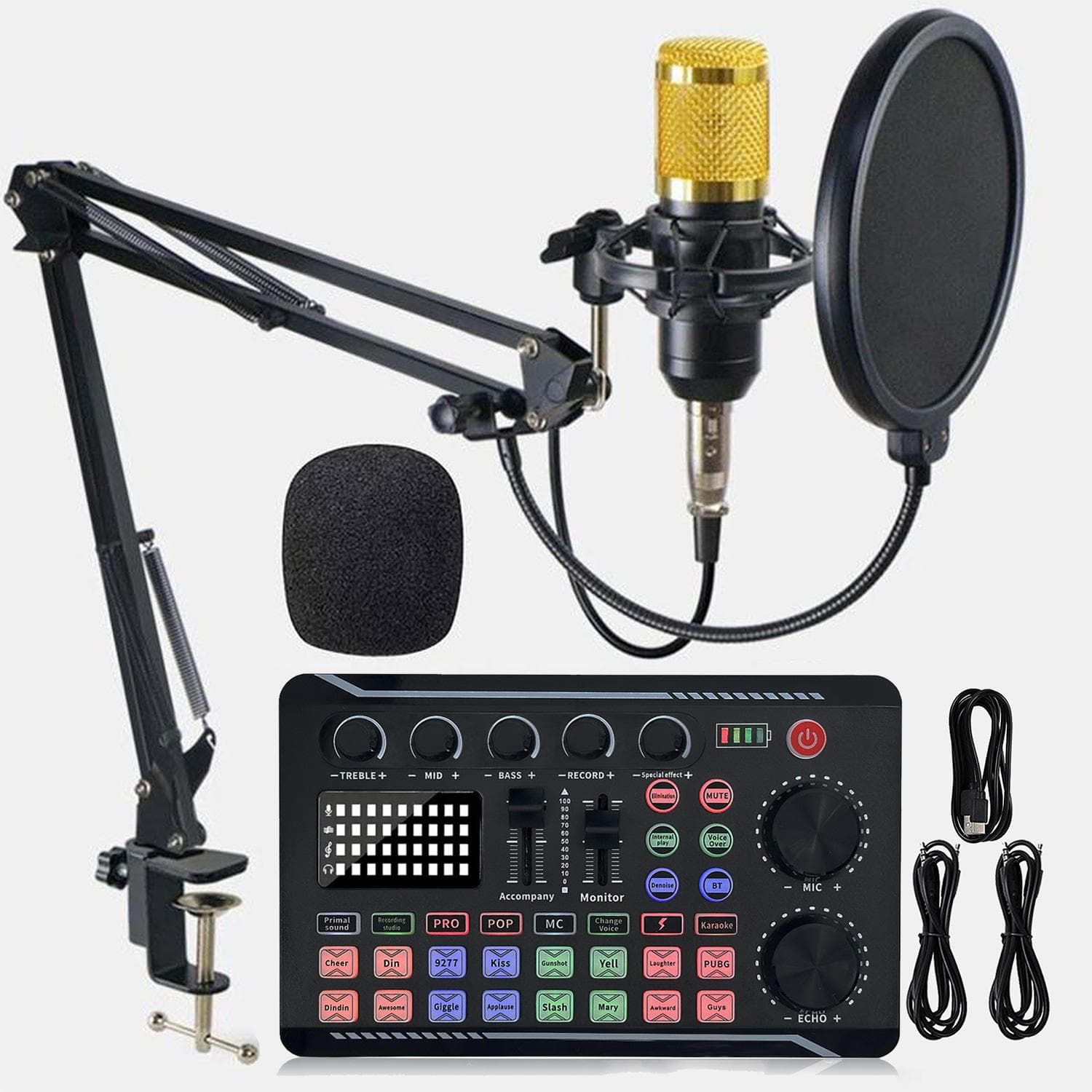 F998 Podcast Live Equipment Bundle, Professional Live Sound Card with Microphone Set Mixer Recording Studio Package Music Singin gold