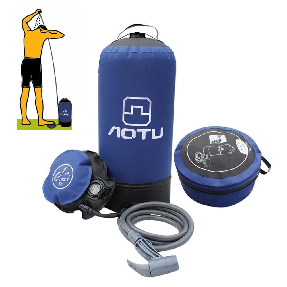 11L PVC Pressure Shower with Foot Pump Lightweight Outdoor Inflatable Shower Pressure Shower Water blue