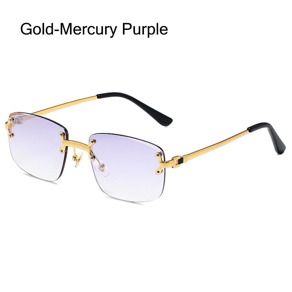 Rimless Cut Edge Rectangular Sunglasses UV Protection Gradient Lens Spring Leg Shades for Women Men