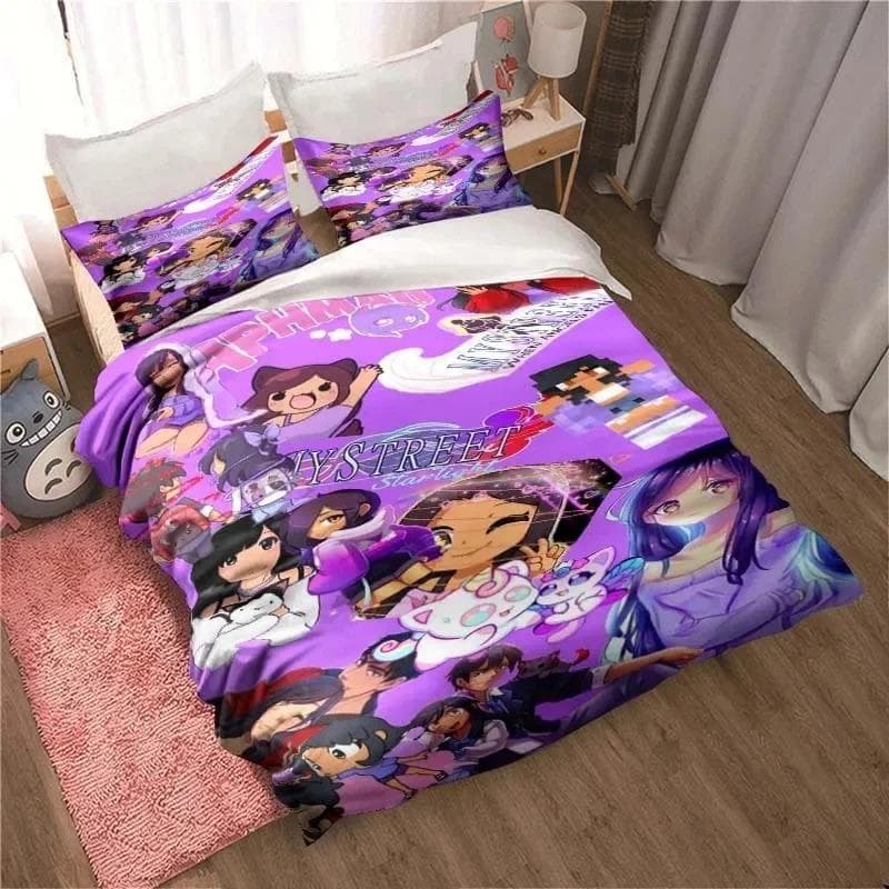 APHMAU Bedding Set Duvet Cover Set Single Double King Size Kawaii Cartoon Aphmau Adult boys Bedroom Duvet Cover and Pillow Case AU Queen 210x210cm