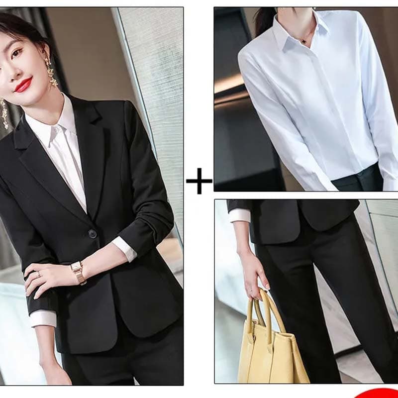 3pcs/Suits Women's Casual Professional Blazer Suit Blazer + Suit Pants + Shirt New Fashion Temperament Suit Jacket Formal Interview Overalls S black