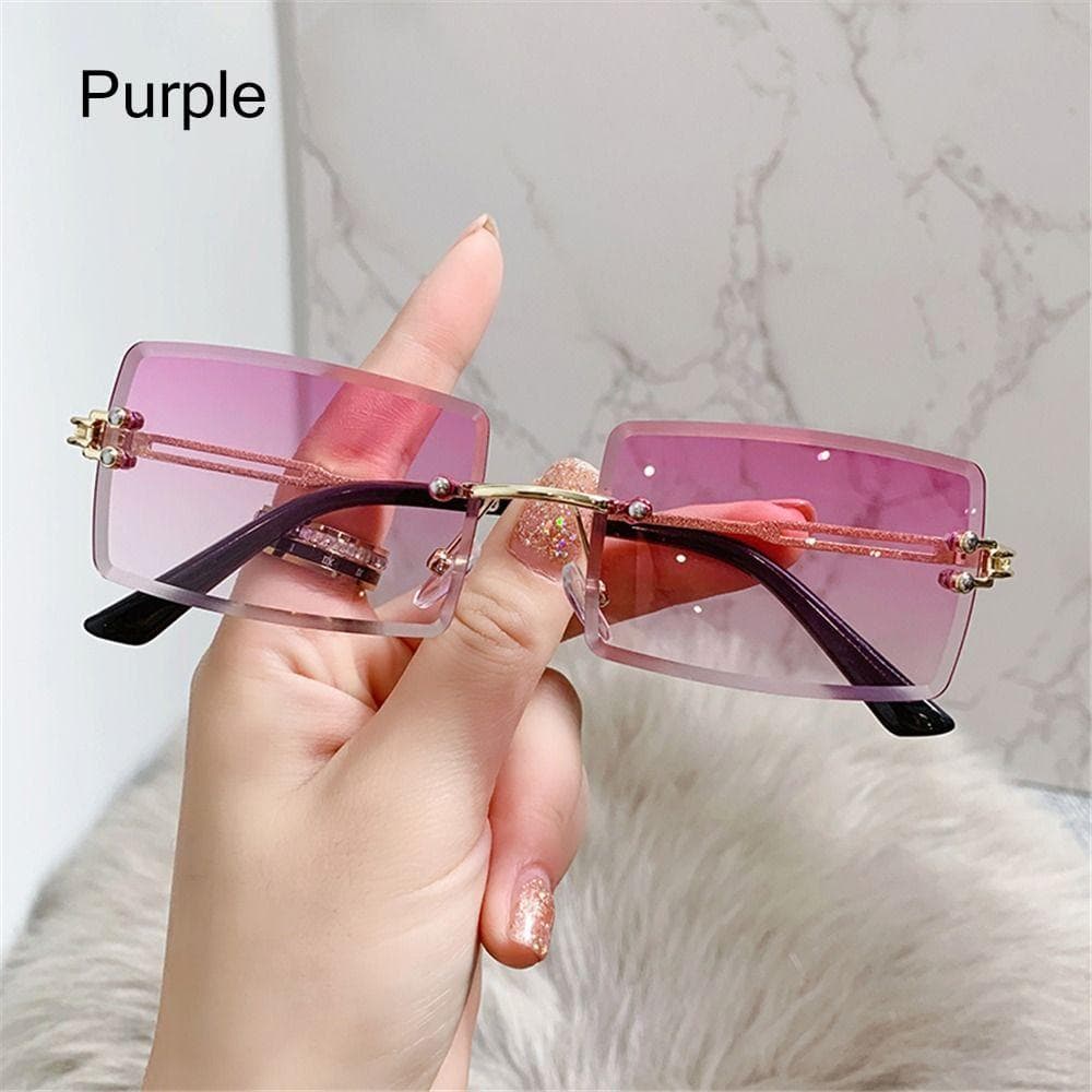 Rimless UV400 Sunglasses for Women Vintage Rectangle Frameless Eyewear Stylish UV Protection