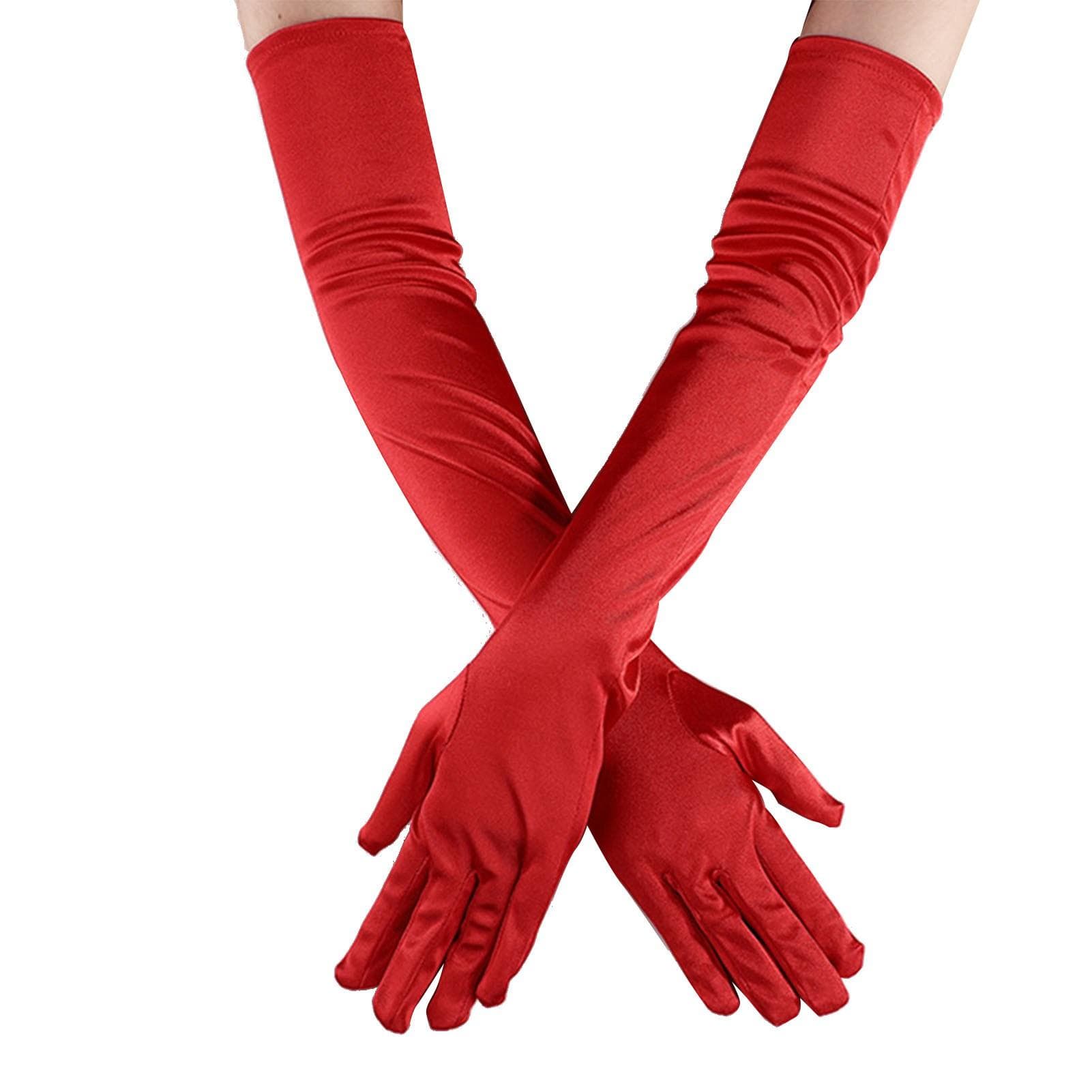 Long Satin Gloves Cosplay Stretch Halloween Long Flapper Evening Opera Satin Gloves for Women Red red