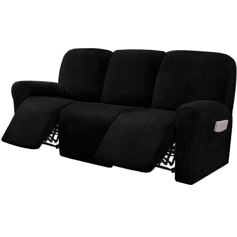 Ultimate Decor 8-Pieces Recliner Sofa Covers Velvet Stretch Reclining Couch Covers for 3 Cushion Reclining Sofa Slipcovers 3-Seat black