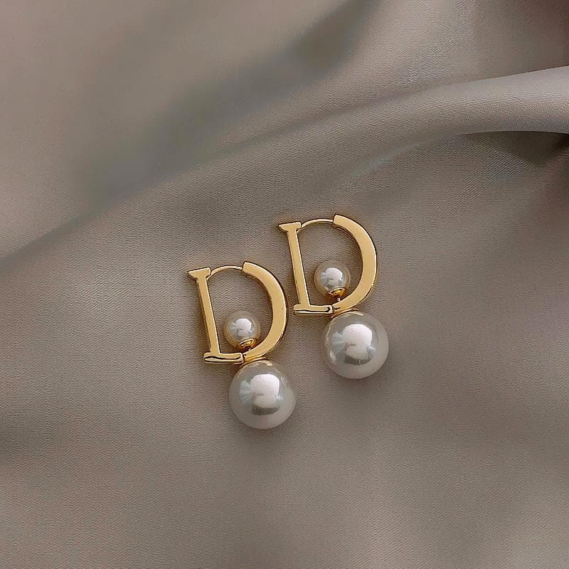 14K Gold Plated Letter D Pearl Korean New Fashion Jewelry Earrings Before After Elegant Women's Daily Versatile Accessories gold
