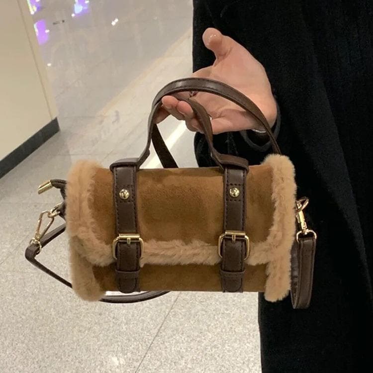 Autumn and Winter Plush Bag Female Senior Sense Cambridge Bag Niche Design Furry Crossbody Bag All Match Mobile Phone Bag Female brown