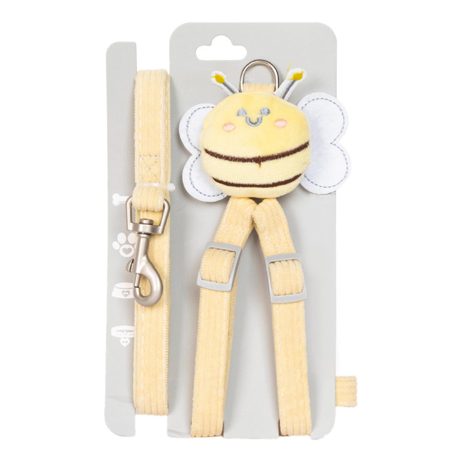 Dog Harness Leash Set Soft Corduroy Cute Bee Decoration Adjustable Breathable Pet Harness and Leash 1.0CM/0.4in