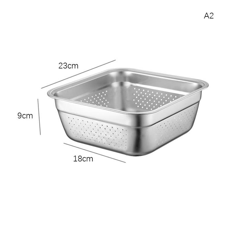 Stainless Steel Washing Vegetables Drain Basket Fruits Storage Organizer Bowl Square Food Basin Tray Kitchen Accessories