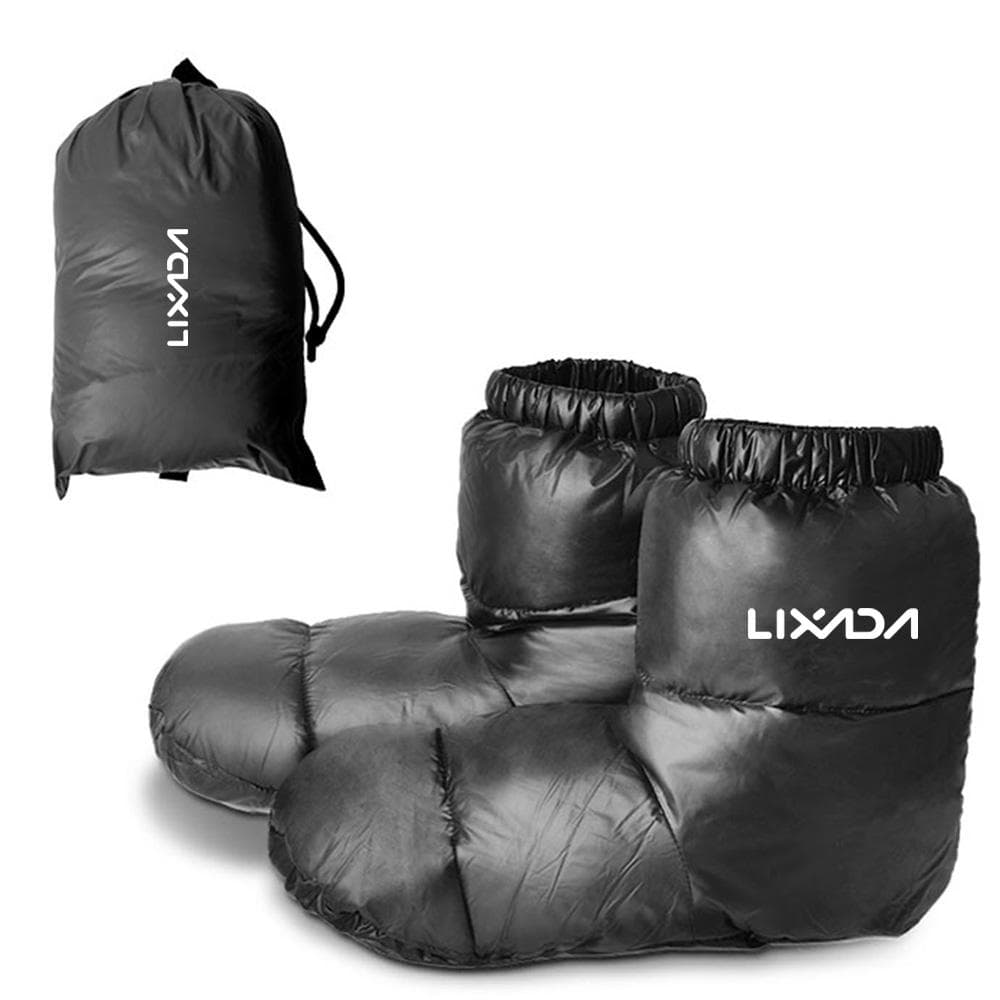 LIXADA Winter Duck Down Booties Warm Socks Slippers Outdoor Camping Slippers L black
