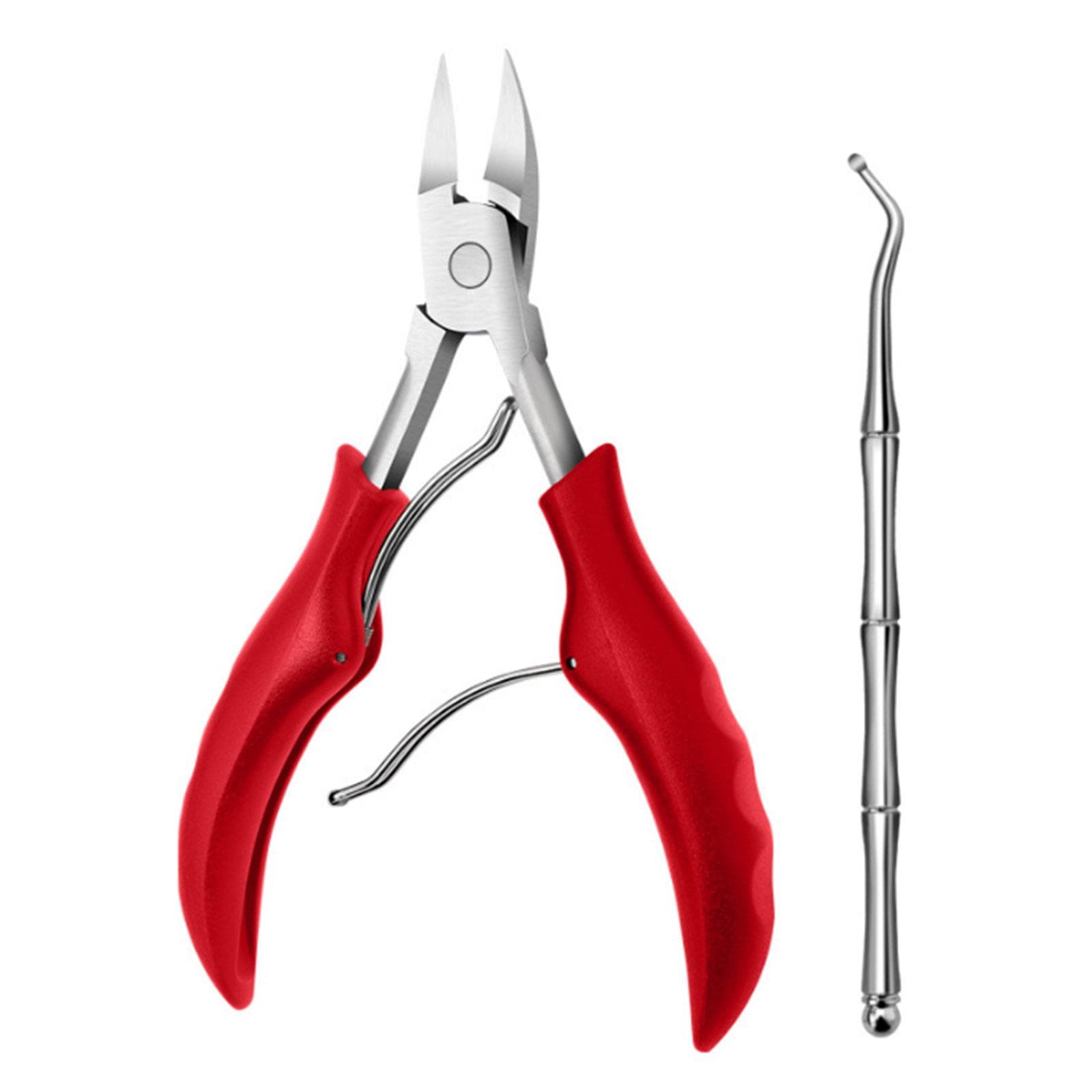 2Pcs Ingrown Toenail Tools Kit Stainless Steel Nail Cuticle Pliers Ingrown Nails Clipper Lifter red