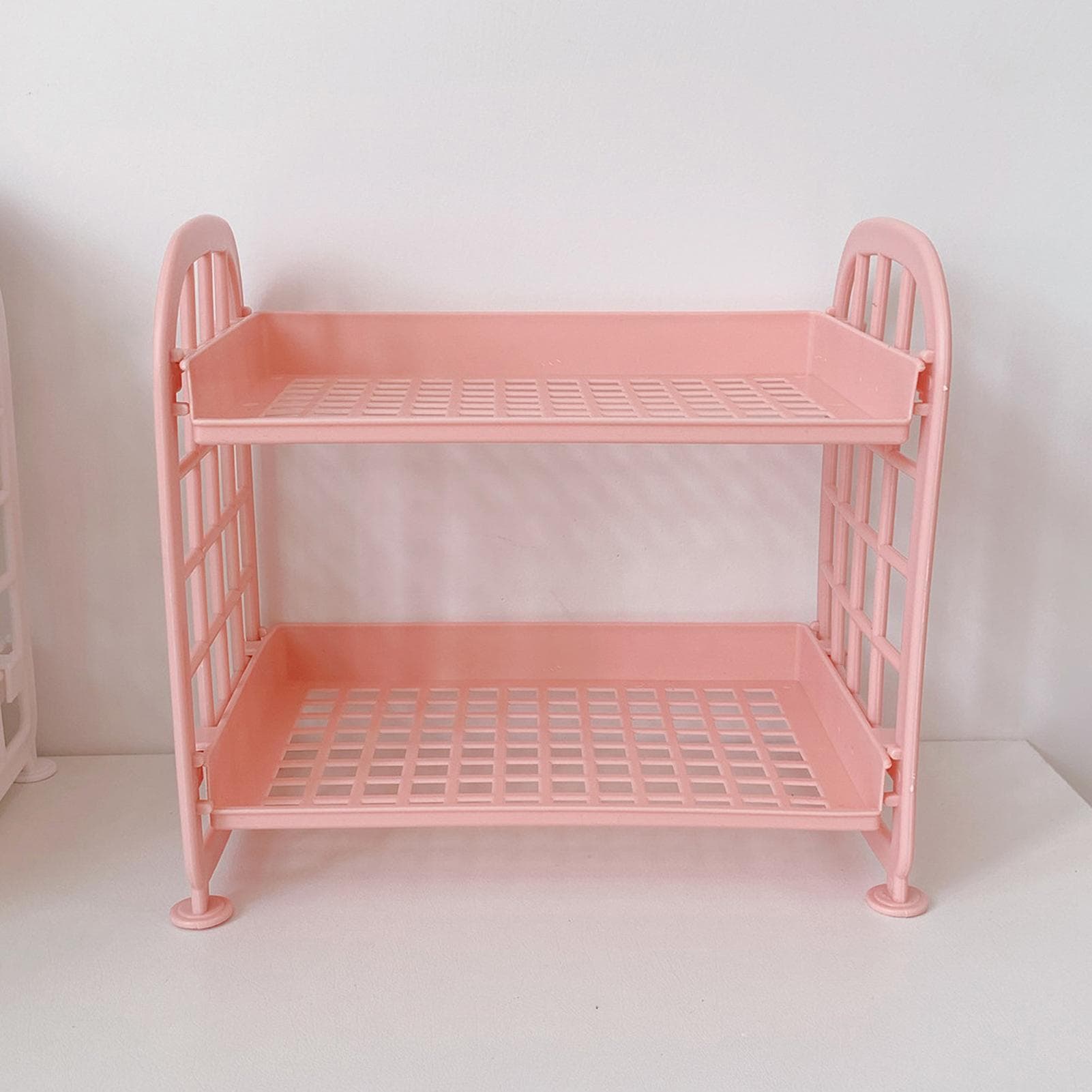 2 Layer Desktop Shelf Side Guardrail Design Foldable Double Layer Stacking Cosmetic Stationery