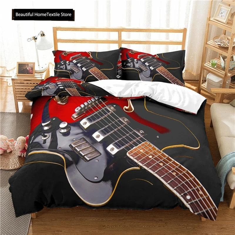 3d Music Notes Guitar Duvet Cover Set For Teens Adults Bedroom Decor Music Bedding Sets Fashion Hip Hop Comforter Cover US Twin 173x218cm