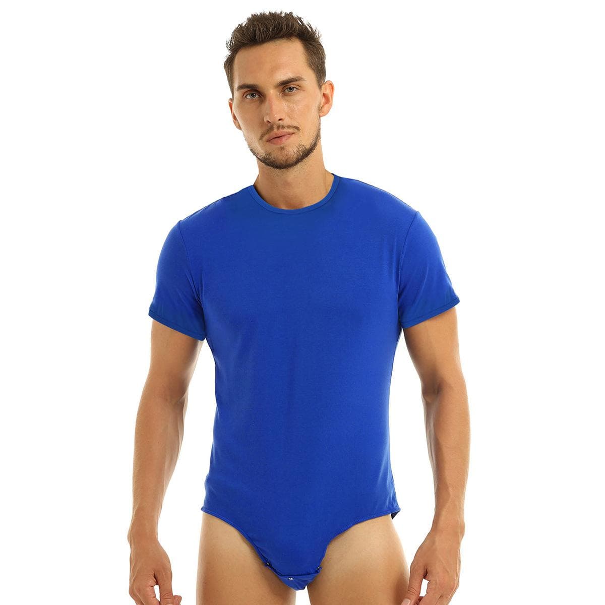 Men's Clothing Adults One Piece Babies Rompers Lingerie Party Clubwear Short Sleeves Press Crotch T-shirt Bodysuit Pajamas L blue