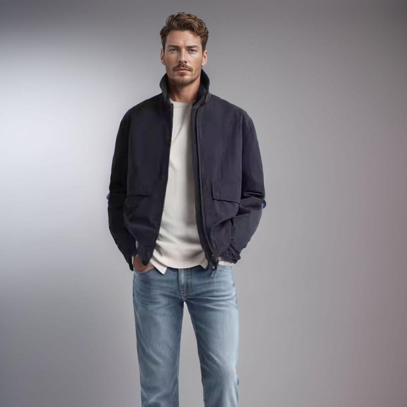 Spring and Autumn New Men's Work Jacket Lapel Solid Color Large Pocket Jacket 2XL