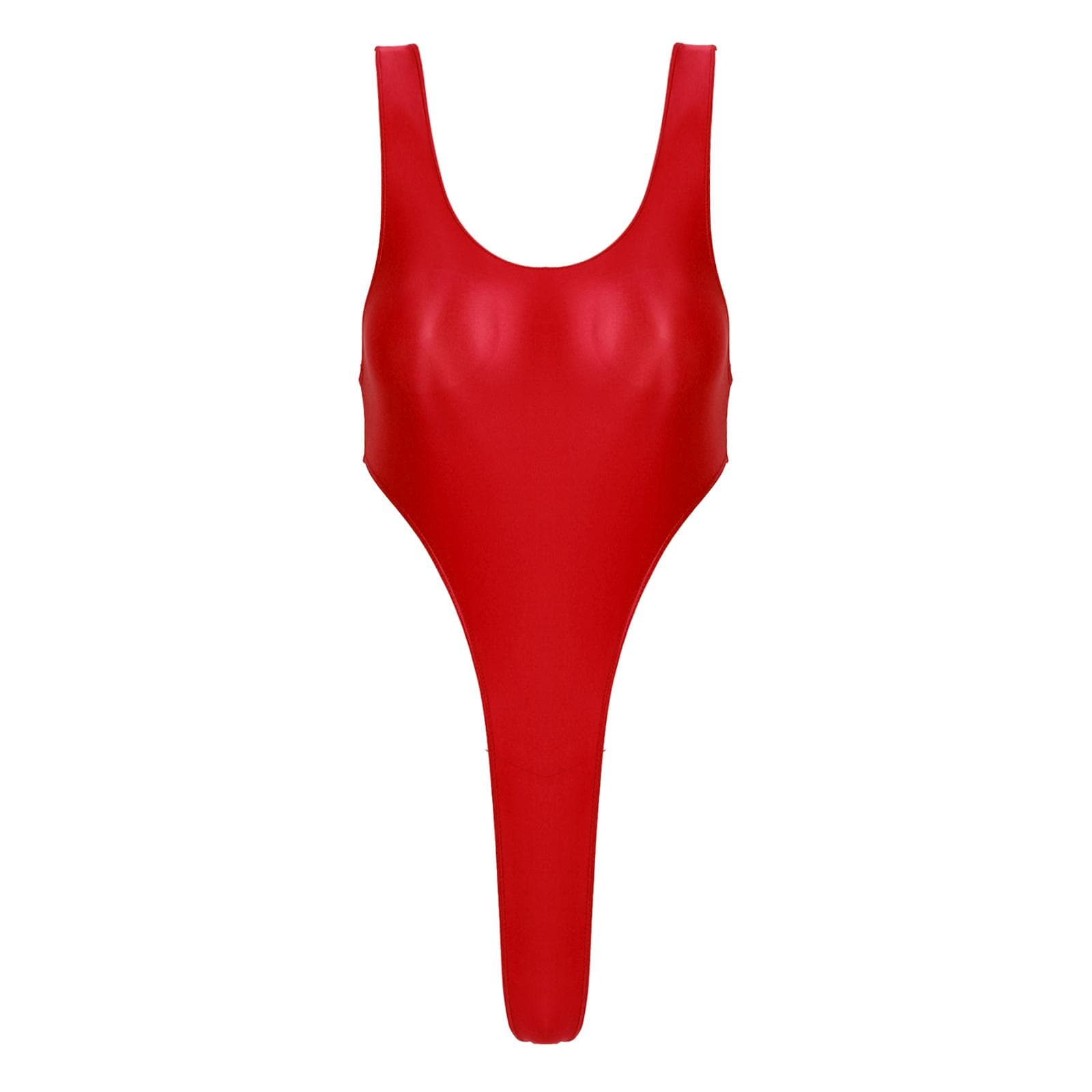 Womens Backless One Piece Swimsuit in Glossy Fabric with High Cut Leg Design for Beach or Pool Parties L burgundy