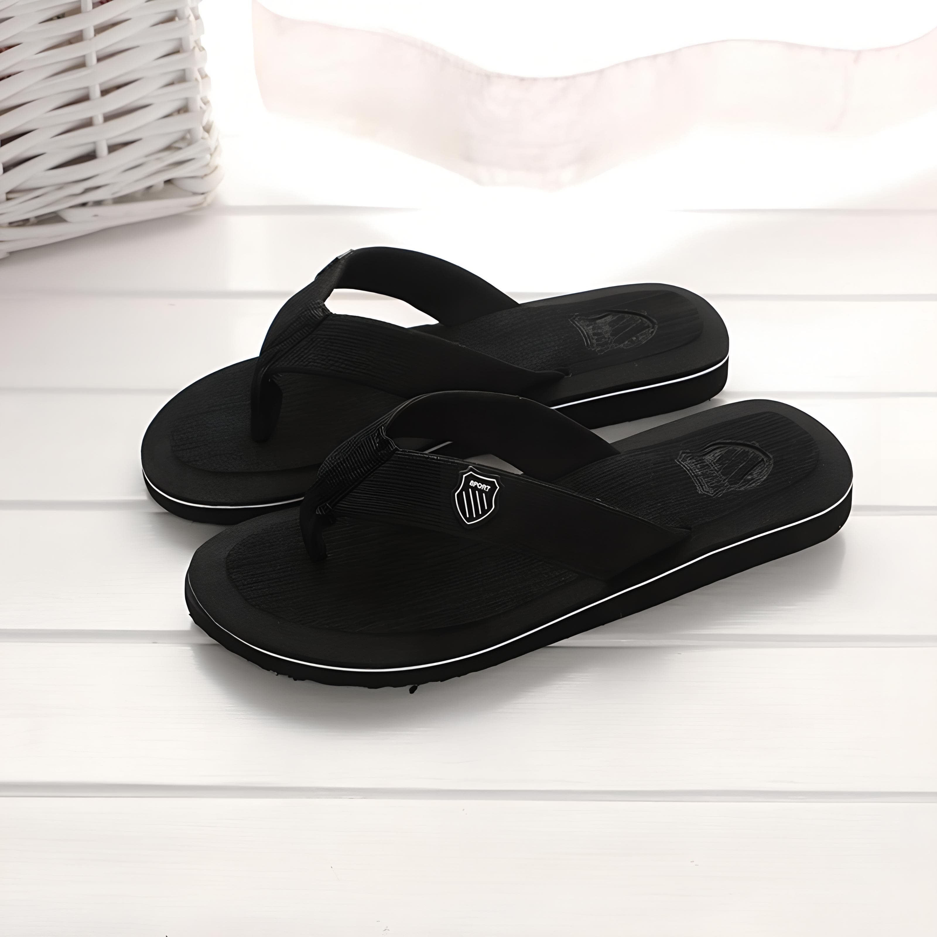 Men Summer Flip Flops Beach Sandals Anti-Slip Indoor Outdoor Casual Flat Shoes High Quality Home Slippers For Men 43 black