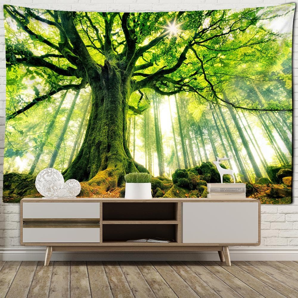 Green Nature Forest Tapestry Wall Hanging Bohemian Tree Landscape Living Room Bedroom Hippie Artist House Decor 95x70CM