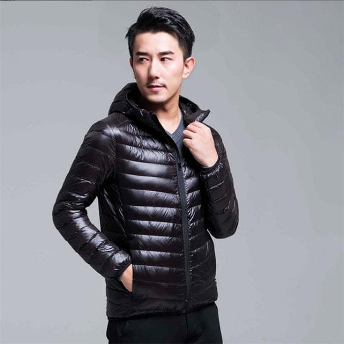 Winter Men's Down Jacket Hooded Plus Size Jacket Fashion Warm Top M black