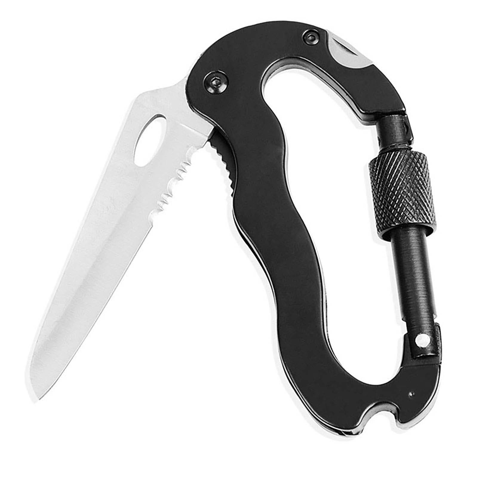 Carabiner Knife Black 5 in 1 Stainless Steel Ergonomic Multifunction Carabiner Keychain for