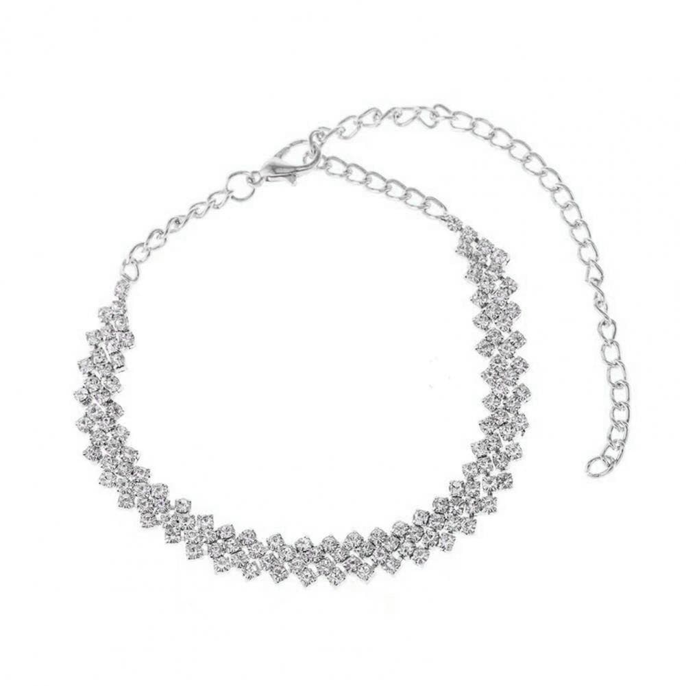 Everyday Wear Anklet Elegant Rhinestone Decor Women's Anklet with Adjustable Length Polished Lady Ankle Jewelry for Birthday silver