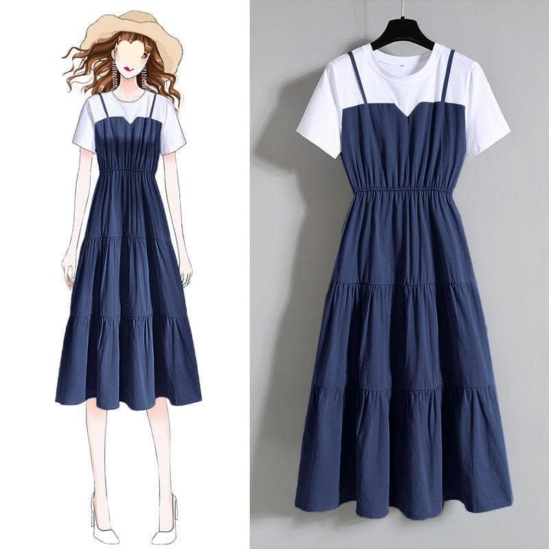 Plus-Size Women's Summer Two-Piece Look Short-Sleeve Maxi Dress L