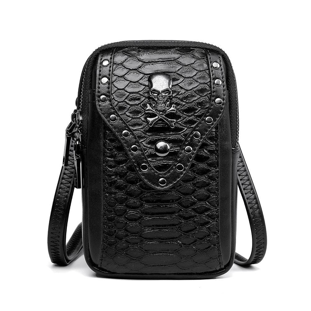 PU Leather Skull Snake Pattern Women's Crossbody Bag, Outdoor Single-shoulder Bag, Mobile Phone Bag, Travel Small Bag black