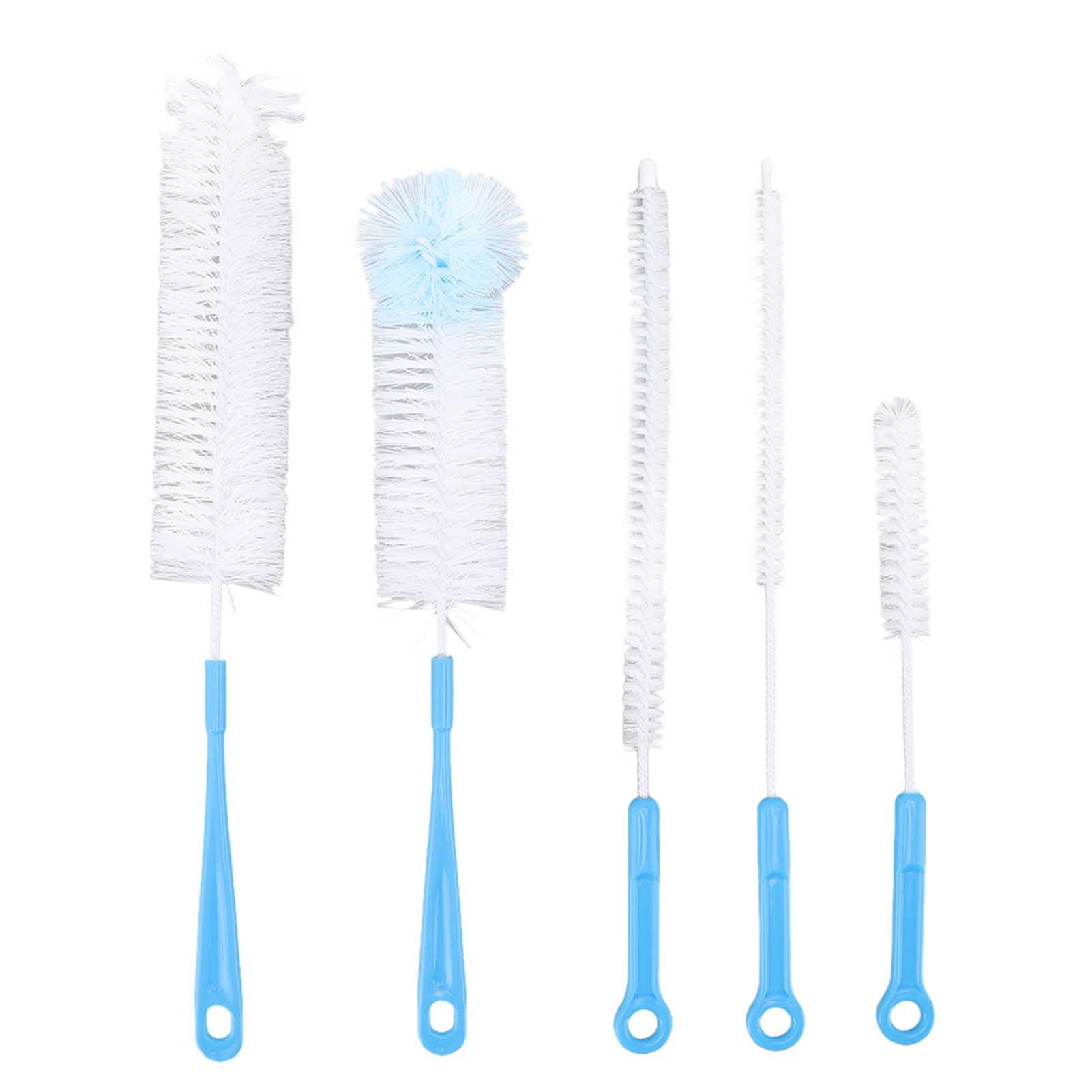 Bottle Brush Set Food Grade Long Handle 5 Types Water Bottle Cleaner for Wine Sports Bottles blue