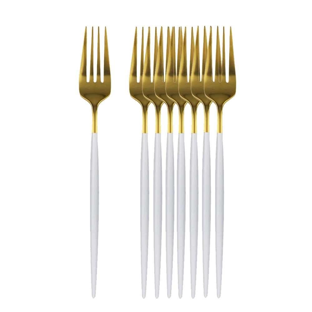 8/16Pcs Black Gold Dinner Fork Tableware Dinnerware Stainless Steel Silverware Gold Kitchen Flatware Black Cutlery 16Pcs gold/white