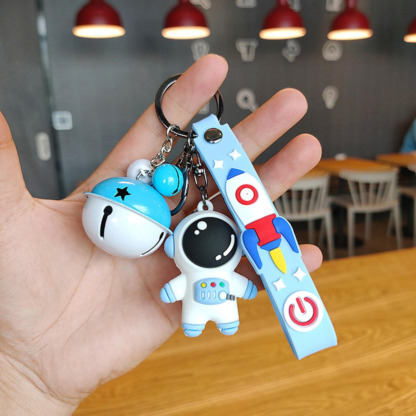 Astronaut Keychain Cute Bell Style Safe Odorless PVC Material Space Key Rings for Storing KeysBlue