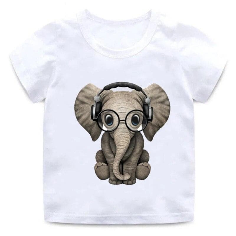 Children Cute Elephant Riding Motorcycle Print T -Shirt 3d Elephant Shirt Boys and Girls Soft Round Neck Casual T -Shirt 4T