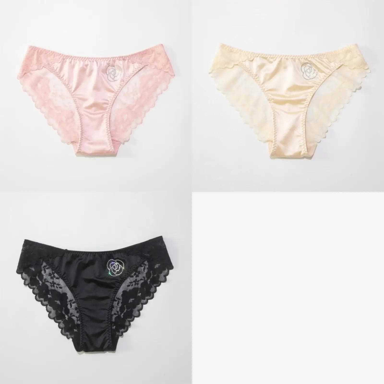 French Camellia Blossom Mid Waist Panties Women Underwear Lace Sexy Breathable Comfortable Large Size High Elastic Satin Briefs XL 60-75KG&3pcs