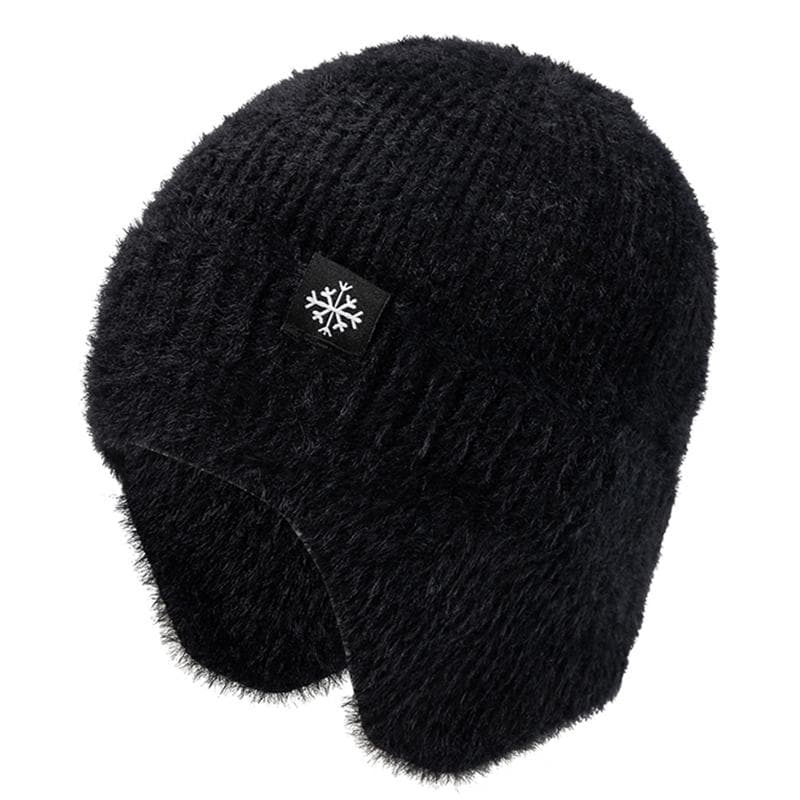New Women Candy Colors Earflap Winter Hat Fashion Faux Fur Knitted Hat Kpop Style Soft Beanie Hats Female Streetwear Cap 54cm-58cm black