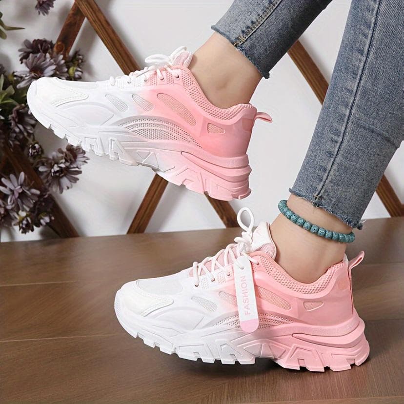 Women's Gradient Chunky Sneakers, Fashion Lace Up Low Top Running Trainers, All-Match Sports Shoes 40