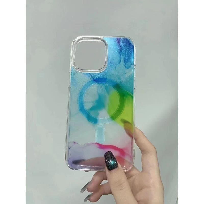 Applicable To IPhone16Pro Magnetic Suction Mobile Phone Case Magsafe Apple 13 Gradient Ink Painting Full-package Anti-fall Hard Shell Apple 16Plus